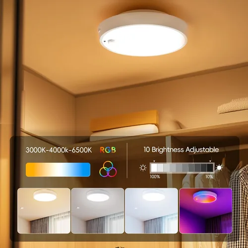 Miniatura 2 de Molrebe Lámpara de techo con sensor de movimiento, lámpara de techo recargable con 15 temperaturas de color, luz de armario activada por movimiento