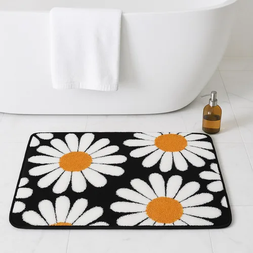 Miniatura 5 de Alfombra de baño de flores negras, alfombra de baño floral, bonita alfombra de baño de plantas, tapetes de baño de microfibra lavables para baño