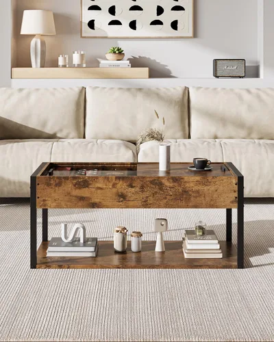 Miniatura 2 de KJGKK Mesa auxiliar, mesa central de 40 pulgadas con estante de almacenamiento, mesa de centro rectangular, para sala de estar, sin herramientas