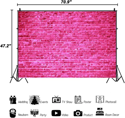 Miniatura 4 de AOFOTO Fondo de pared de ladrillo rosa de 6 x 4 pies, fondo de ladrillo de piedra rosa intenso para niña, princesa, niños, baby shower, fiesta