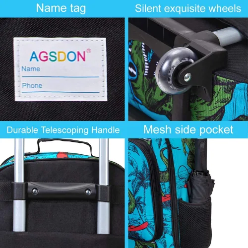 Miniatura 5 de AGSDON Maleta infantil para niños, lindas ruedas de equipaje con ruedas de dinosaurio para niños pequeños