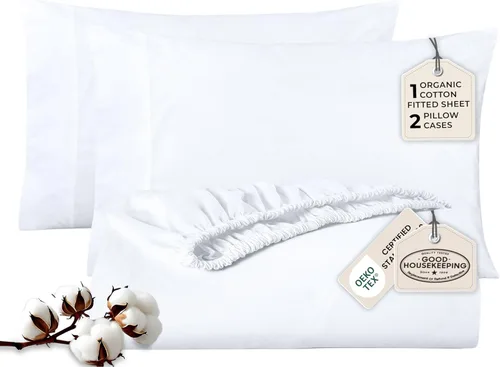 Miniatura 11 de Royale Linens Sábana bajera con funda de almohada, sábana bajera individual con 1 funda de almohada, 300 hilos, 100% algodón orgánico, se adapta a