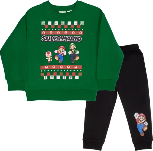 Nintendo Super Mario Bros - Conjunto de 2 piezas para niños, sudadera navideña y pantalones deportivos, paquete de 2 unidades para niños y niños