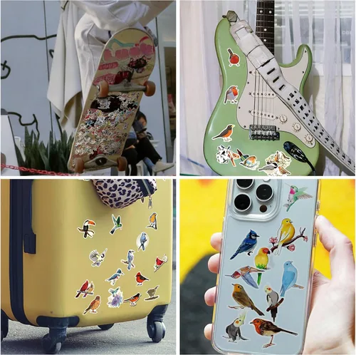 Miniatura 7 de Calcomanías para botellas de agua para niños, 110 piezas de lindos animales de pájaro para regalos, calcomanías de vinilo impermeables para botellas