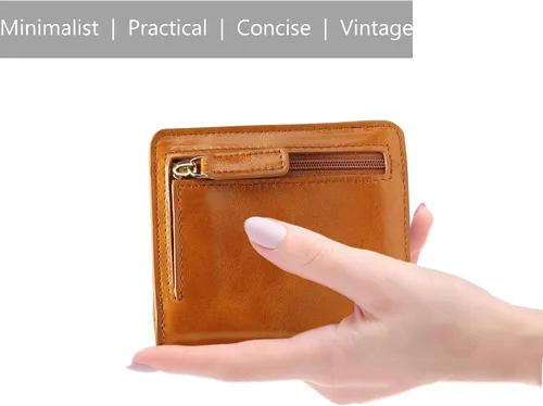Miniatura 7 de Itslife - Cartera de piel con cierre de cremallera para mujer, tamaño pequeño, con ventana para identificación, marrón (Waxed Brown)), 1301