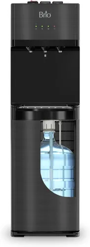 Brio Dispensador de agua de carga inferior autolimpiante, acero inoxidable negro, 3 ajustes de temperatura, agua caliente, habitación y fría