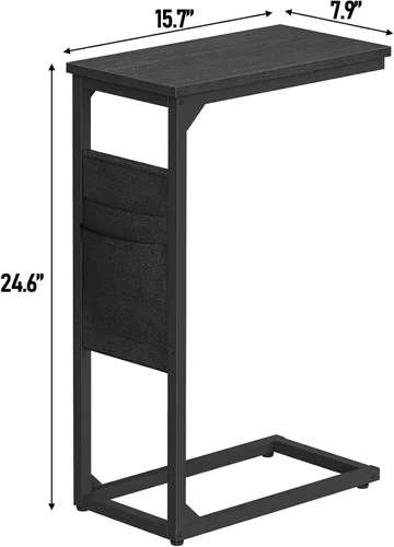 Miniatura 3 de TUTOTAK - Mesa auxiliar en forma de C, mesa lateral para sofá, mesa de sofá con bolsa de almacenamiento, bandeja para TV para sala de estar, Negro