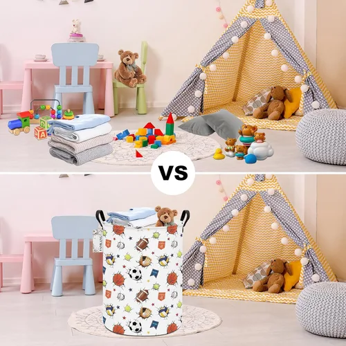 Miniatura 7 de Cesta de almacenamiento, cesta de lona plegable con revestimiento de polietileno impermeable, cestas de almacenamiento grandes para niños y niñas