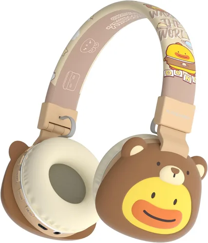 Miniatura 10 de Auriculares Bluetooth para niños, límite de volumen de 85 dB, ultra suaves sobre la oreja, micrófono incorporado, plegables, diseño de animales