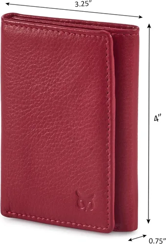 Miniatura 4 de Cartera de piel auténtica con triple pliegue para hombre, bolsillo frontal delgado, tarjeta de bloqueo RFID
