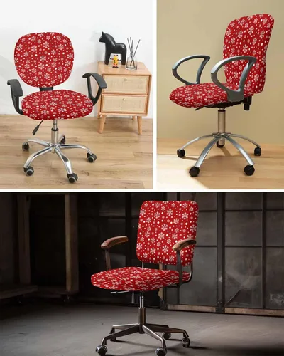Miniatura 3 de Fundas elásticas para silla de oficina de copo de nieve de Navidad, 2 piezas, suave, decorativo, protector para silla de escritorio, protector