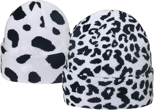 Miniatura 3 de IHAUIUE Gorro de punto con estampado de animales, gorro de calavera de doble capa para mujer, hombre, One Size-Large
