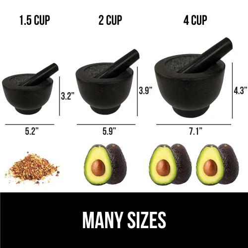 Miniatura 5 de GORILLA GRIP Juego de mortero y mazo de servicio pesado con base antideslizante, 2 tazas, 100% piedra de granito molcajete tazón de guacamole, moler