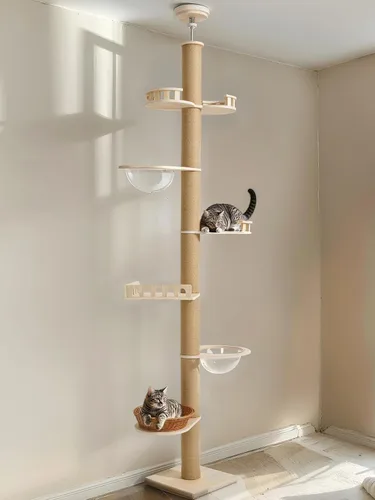 Veehoo Altura del árbol para gatos de piso a techo (106-123 pulgadas), ajustable, resistente y alto con postes rascadores de 4.3 pulgadas de grosor,