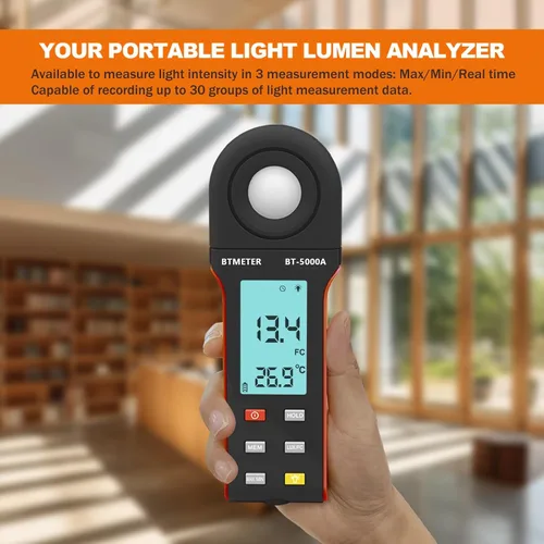 Miniatura 5 de BTMETER Light Lux Meter Logger BT-5000A, probador digital de lúmenes de medición de nivel de iluminación Intensidad 0.1 ~ 400.000 Lux(0.1 ~ 40.000
