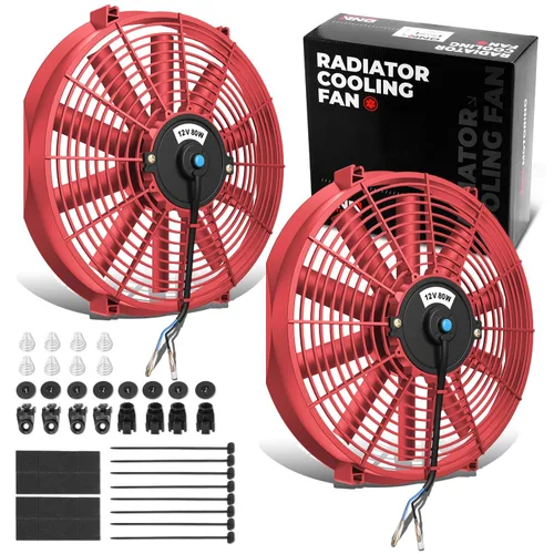 Miniatura 21 de DNA Motoring Ventilador de radiador delgado de refrigeración eléctrica de alto rendimiento de 12 pulgadas con kit de montaje, rojo, 2 piezas