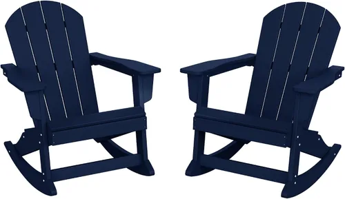 Miniatura 44 de HDPE Laguna Silla mecedora Adirondack de polietileno para exteriores (juego de 2), color negro