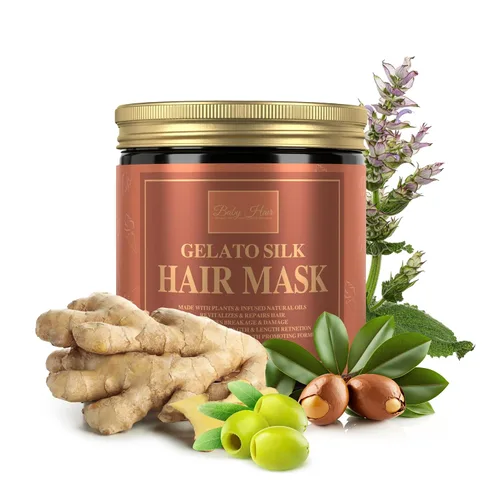 Miniatura 3 de Baby Hair - Mascarilla de seda de gelato para mujeres, queratina hidrolizada, jengibre recto y rizado, mascarillas capilares de aceite de oliva