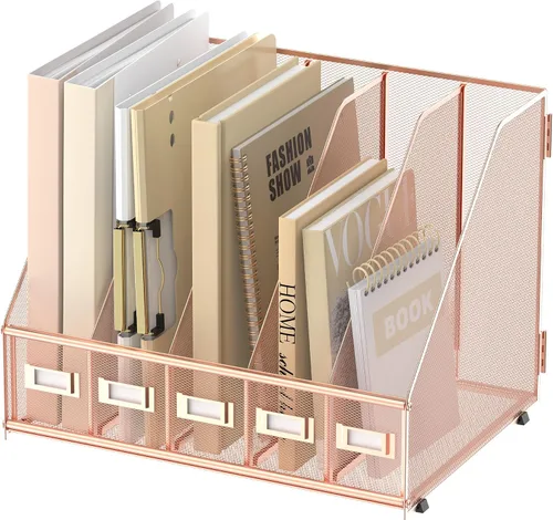 Miniatura 23 de SUPEASY Organizador de escritorio de metal para revistas, con 5 compartimentos verticales, organizador de archivos para escritorio de oficina, Negro