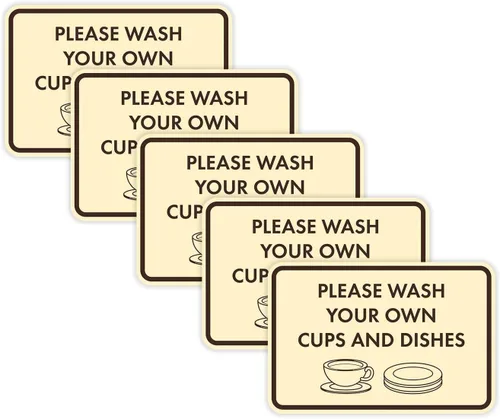 Miniatura 25 de Letrero clásico enmarcado con texto en inglés «Please Wash Your Own Cups and Dishes» (oro cepillado), pequeño