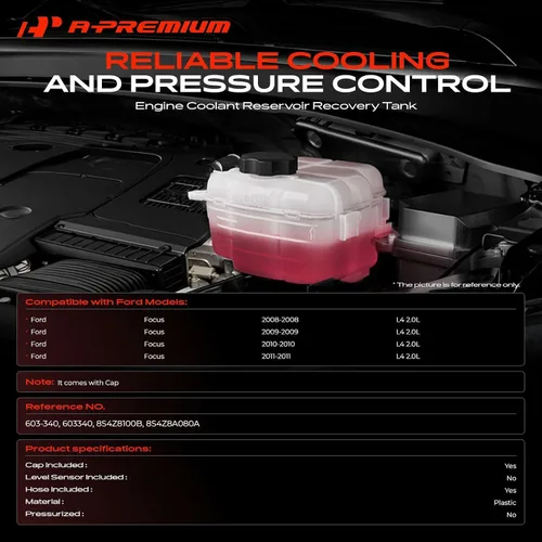Miniatura 2 de A-Premium Tanque de depósito de recuperación de desbordamiento de refrigerante del motor [con tapa] Compatible con Ford Focus 2008 2009 2010 2011