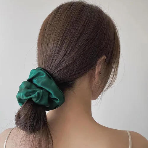 Miniatura 4 de Coleteros de seda de color verde oscuro para dormir, para mujeres y niñas, bandas elásticas de satén sedoso de morera grande, sin daños, accesorios