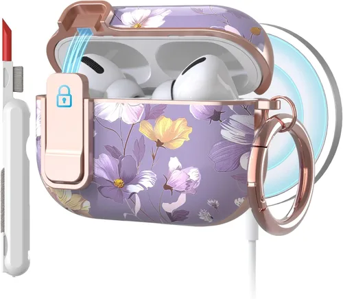 Miniatura 8 de TATOFY Funda protectora para AirPods 1 y 2, elegante funda protectora duradera con patrones de flores bonitas y llavero con clip