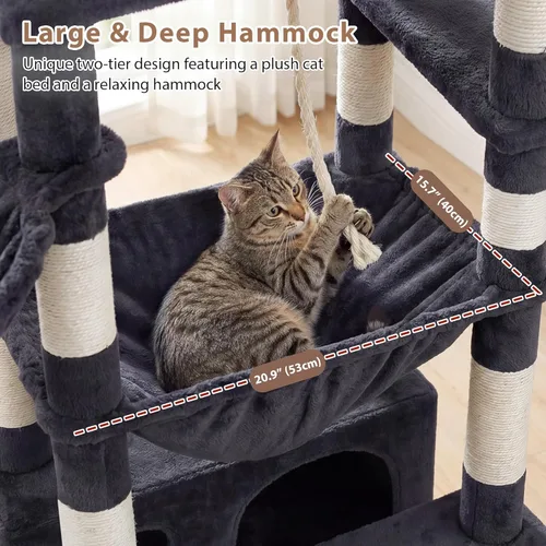 Miniatura 5 de Gitelsnour Árbol para Gatos de Interior Gatos Grandes Adultos, Torre para Gatos de 74" con 3 Plataformas Grandes, 2 Canastas, 2 Condos, Postes Gris