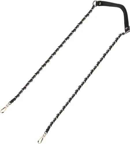 Miniatura 31 de Uxcell Correa de cadena plana de hierro de cuero de 39 pulgadas para bolso de mano, mango de reemplazo de hombro, negro con cadena dorada