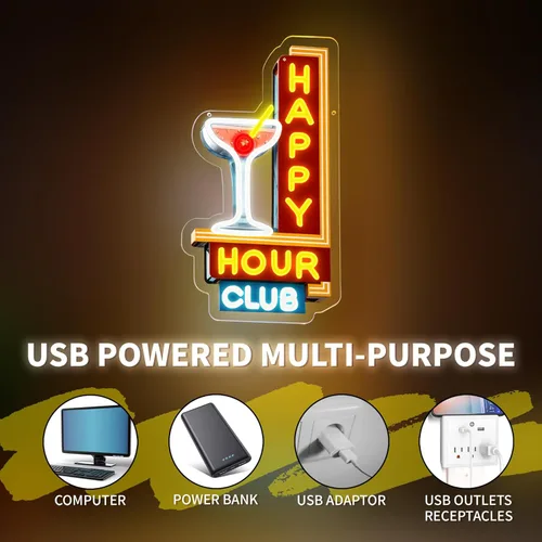 Miniatura 6 de Letreros de neón de hora feliz atenuables LED retro para bar, club, pub, fiesta, letrero de neón con alimentación USB para cueva de hombres, regalos