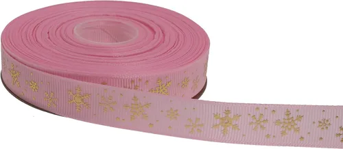 Miniatura 15 de Cinta de grogrén de copo de nieve con impresión dorada de 25 yardas cada rollo, borde tejido 100% poliéster (3/8 pulgadas, beige)