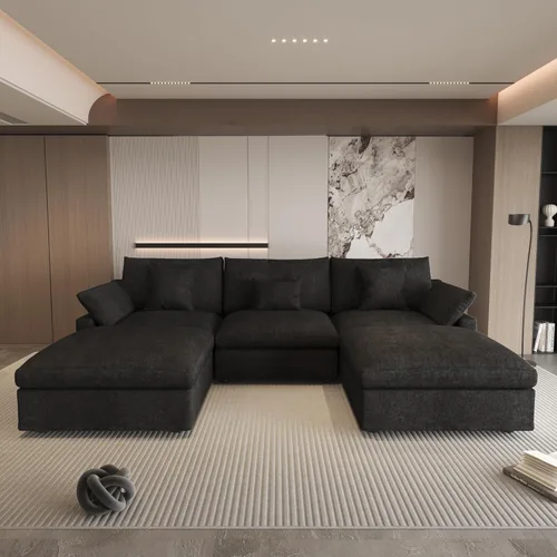 Miniatura 17 de WJShome Sofá Seccional Cloud Couch de 83 pulgadas para sala de estar, sofá seccional modular relleno de plumón, sofás en forma de L con otomana