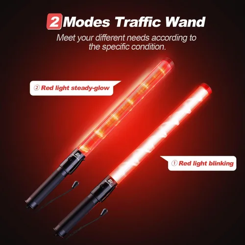 Miniatura 4 de RoadHero Paquete de 6 varitas de tráfico, bastón de control de tráfico LED de 21 pulgadas, varitas de luz de seguridad con 2 modos de parpadeo, Rojo