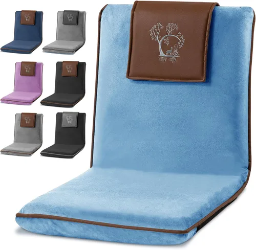 Miniatura 12 de Silla de meditación japonesa de suelo con soporte para la espalda para adultos - Silla de meditación premium con respaldo ajustable y plegable