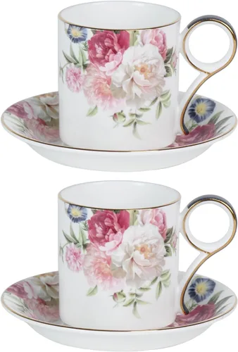 Miniatura 32 de KAMMAK Juego de 2 tazas de té y platillos, tazas de café de porcelana fina, tazas de café expreso apilables, demitasse de cerámica para café