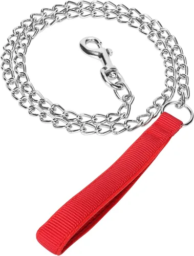 Correa de Cadena de Metal SGODA Resistente para Perros, Correa a Prueba de Mordiscos con Mango Suave para Mascotas de Tamaño Grande de Más de 50 Rojo
