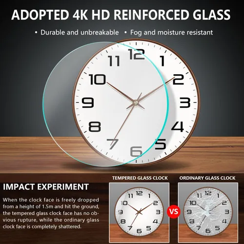 Miniatura 5 de Reloj de pared de grano de madera, silencioso sin tictac, funciona con pilas, 8 pulgadas, números grandes y fáciles de leer, reloj analógico moderno