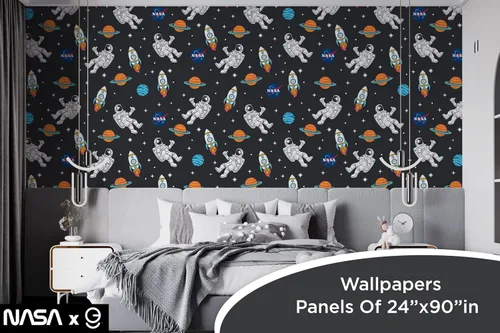 Miniatura 3 de EGD Papel tapiz de astronautas y planetas, papel tapiz de la NASA, decoración de habitación de niños, papel tapiz para diseño de interiores