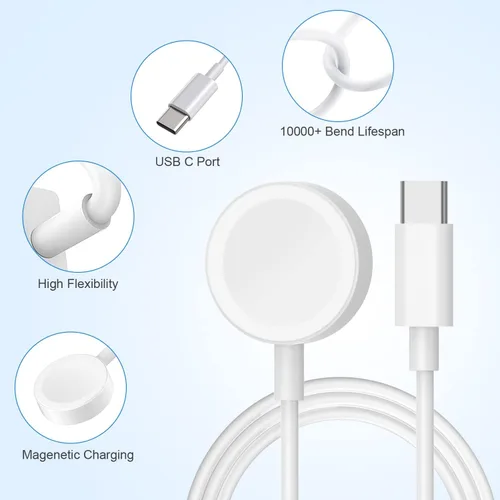 Miniatura 6 de Carga rápida para cargador de Apple Watch, paquete de 2 bloques de cargador PD USB C Fast iWatch con cable inalámbrico magnético de 6 pies