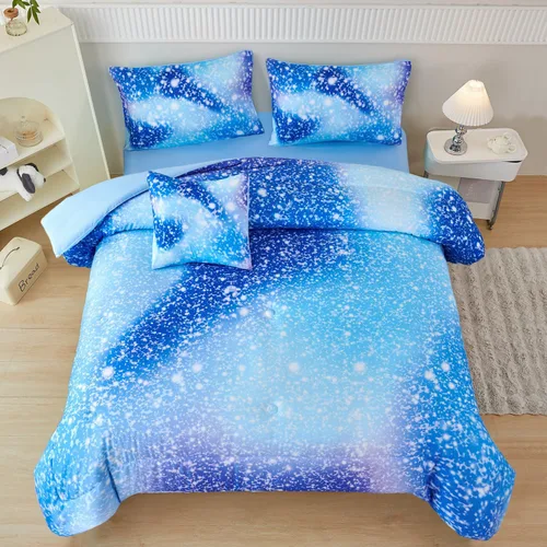 Miniatura 15 de PERFEMET Juego de edredón tamaño Queen con sábanas, juego de ropa de cama de 6 piezas con teñido anudado arcoíris para niñas, juego de edredón Azul