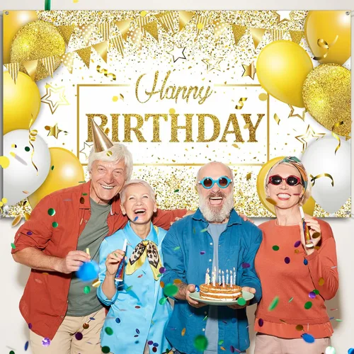 Miniatura 6 de Tatuo Decoraciones de Feliz Cumpleaños Telón de Fondo Pancarta, Cartel de Fondo de Cumpleaños con Purpurina, Suministros de Fiesta, Fondo de Fotos