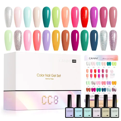 Miniatura 11 de CANNI CC1 - Juego de esmalte de uñas de gel, 30 piezas de 9 ml, colores negro, rosa intenso, verde, amarillo, morado, azul, kit de uñas con secado