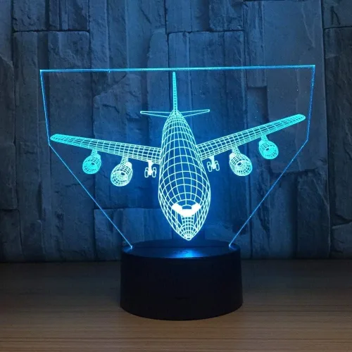 Miniatura 9 de Lámpara de ilusión de avión 3D con luz nocturna de avión con 7 colores cambiantes, control táctil con cable USB, LED, juguete de combate, lámparas
