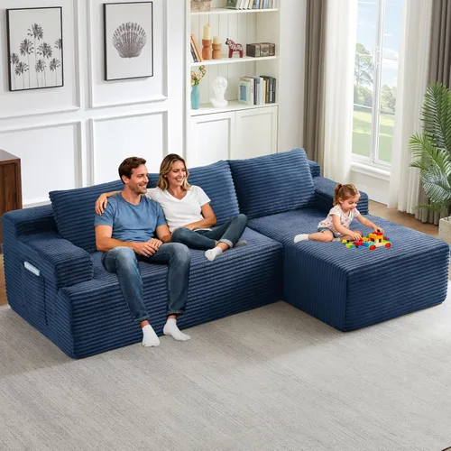 Miniatura 39 de Sofá seccional Cloud de 96 pulgadas, sofá deshuesado para sala de estar, sofá modular con asiento profundo, sofá de pana cómodo y esponjoso con Negro