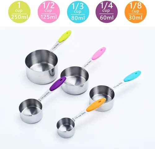 Miniatura 3 de Juego de 10 tazas y cucharas medidoras, juego de tazas y cucharas medidoras de acero inoxidable 18/8 anidables para cocinar, juego de cucharas