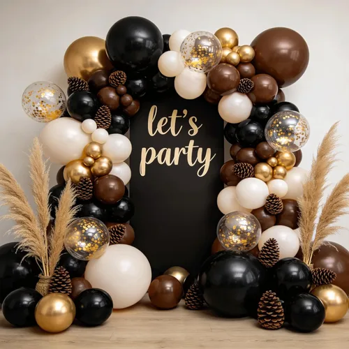 Miniatura 6 de Kit de arco de globos marrones y negros, globos de color blanco arena, dorado, negro, marrón, marrón, beige, dorado, con guirnalda de globos