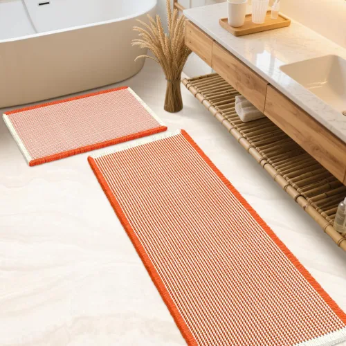 Miniatura 40 de IM HOME Tapete de baño de punto gofre, color caqui, de 24 x 17 pulgadas, tejido bohemio, moderno, absorbente, antideslizante, suave, lavable