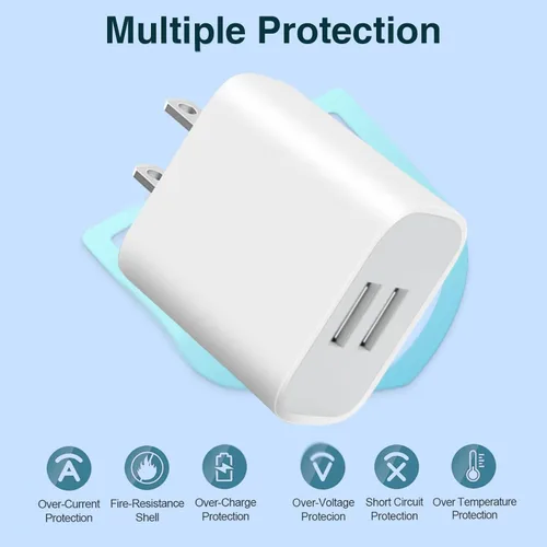 Miniatura 5 de Paquete de 3 cargadores de pared USB, adaptador de enchufe de doble puerto para bloque de carga de toma de pared, adaptador de corriente USB
