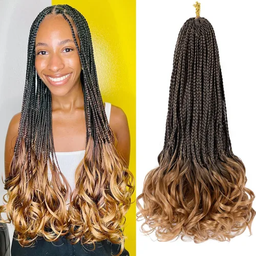 Miniatura 10 de Trenzas de ganchillo rizadas francesas de 14 pulgadas, 6 paquetes de trenzas caja con extremos rizados, trenzas de caja diosa, cabello trenzado #1B