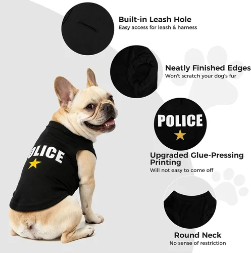 Miniatura 5 de BINGPET Camisas de Perro Policía, Camiseta de Perro Suave de Algodón, Traje Transpirable y Ligero para Perro Camiseta Sin Mangas Chaleco, Ropa